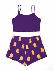 Ghost Print Pajama Set Crew Neck Cami Top & Shorts