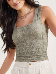 Jacquard Floral Strap Square Neck Tank Top