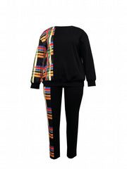 Women's Plus Colorblock Plaid Print Sweatshirt & SweatPants Set