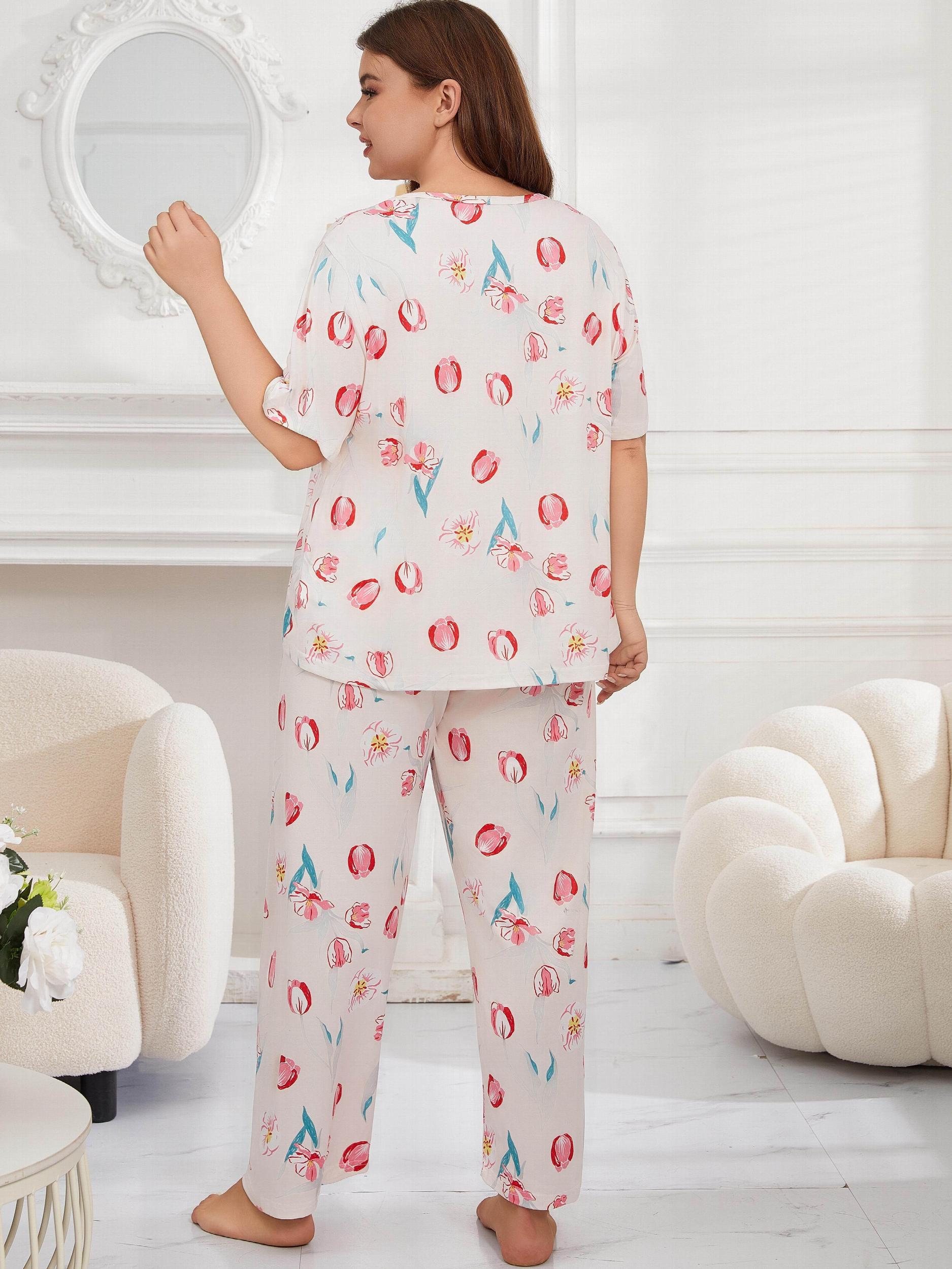 Tulip Print Short Sleeve Tee & Pants Pajamas Set