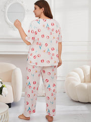 Tulip Print Short Sleeve Tee & Pants Pajamas Set