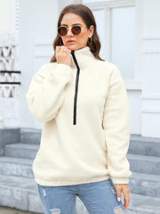 Zipper Front Sweatshirt with Contrast Trim