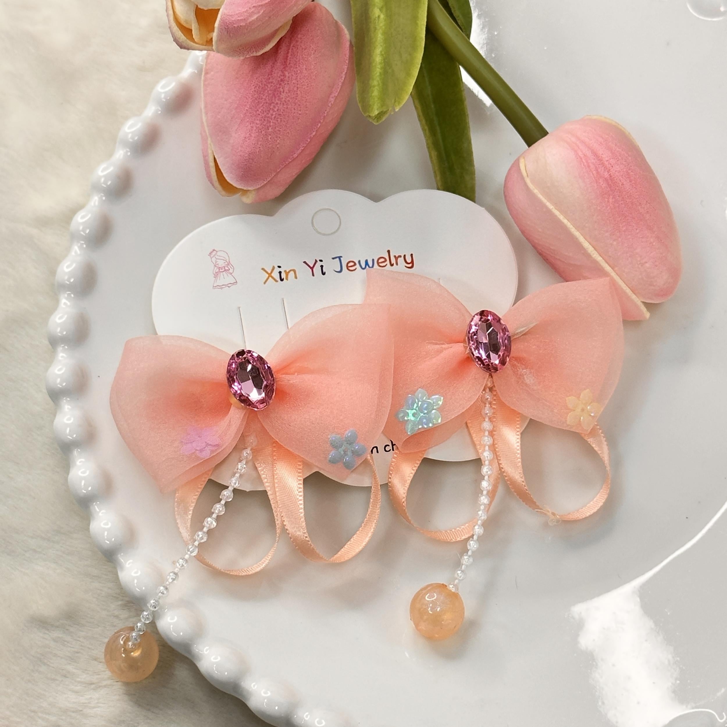 2pcs Kids Ribbon Bows Tassel Hair Clips Girls Colorful Hairpins