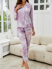 Floral Print Light Purple Pajamas Set for Women