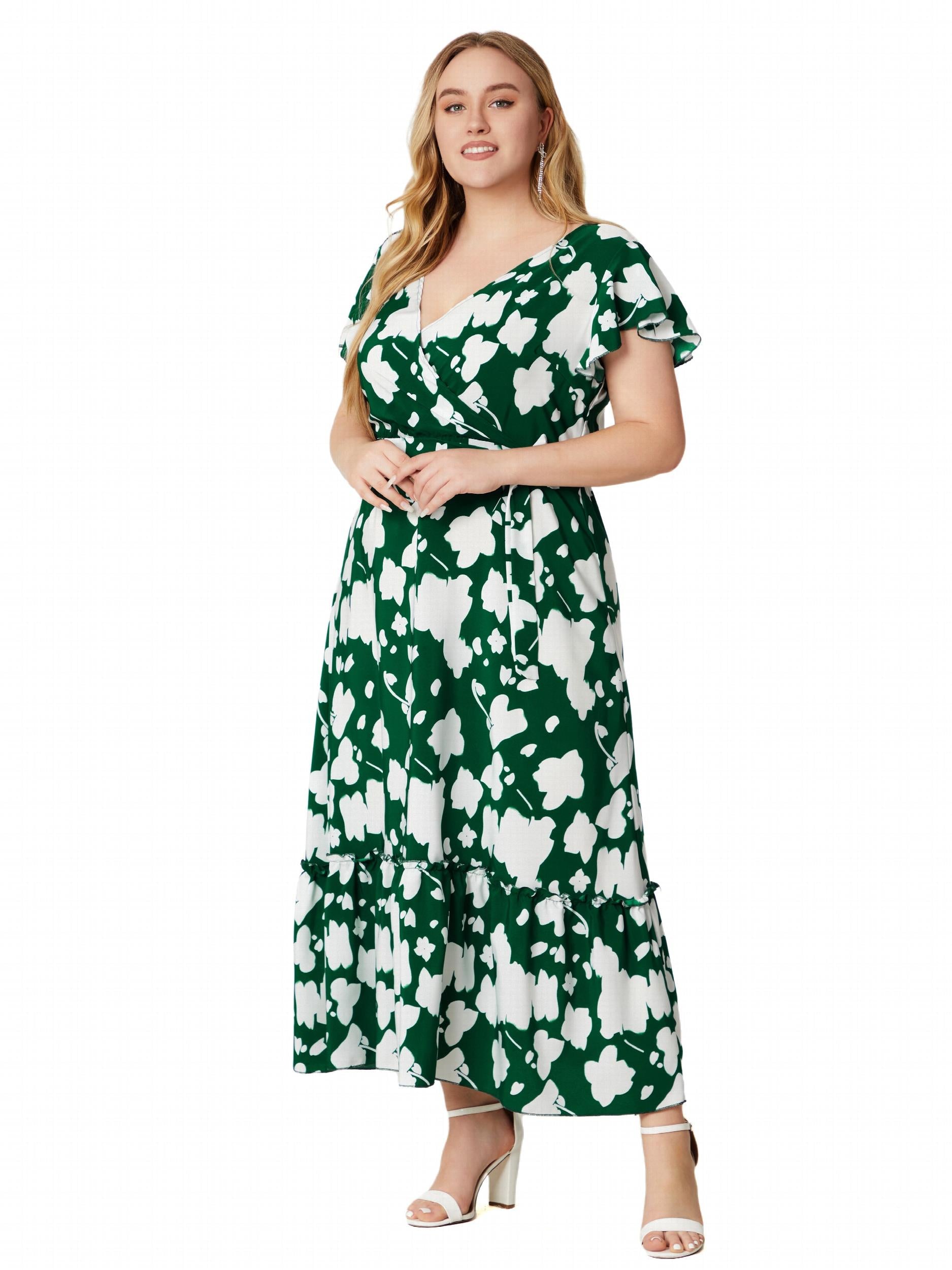 Ruffle Trim Maxi Smock Dress With Belt