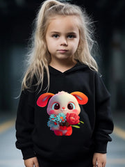 Girls Rabbit Pattern Hooded Sweatshirt and Sweatpants Set