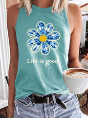 Floral & Letter Print Sleeveless Top