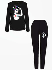 Figure & Letter Print Top & Leggings Set