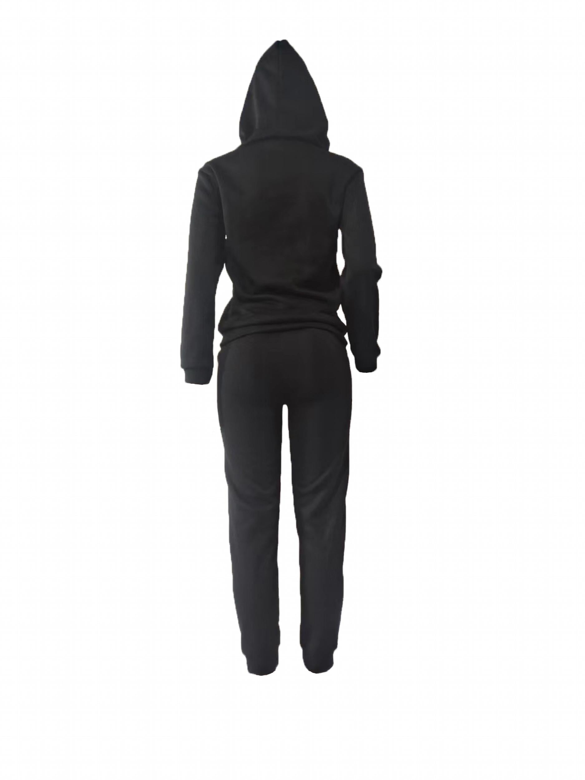 Casual Letter Print Hoodie & Pants Set Women's Clothing