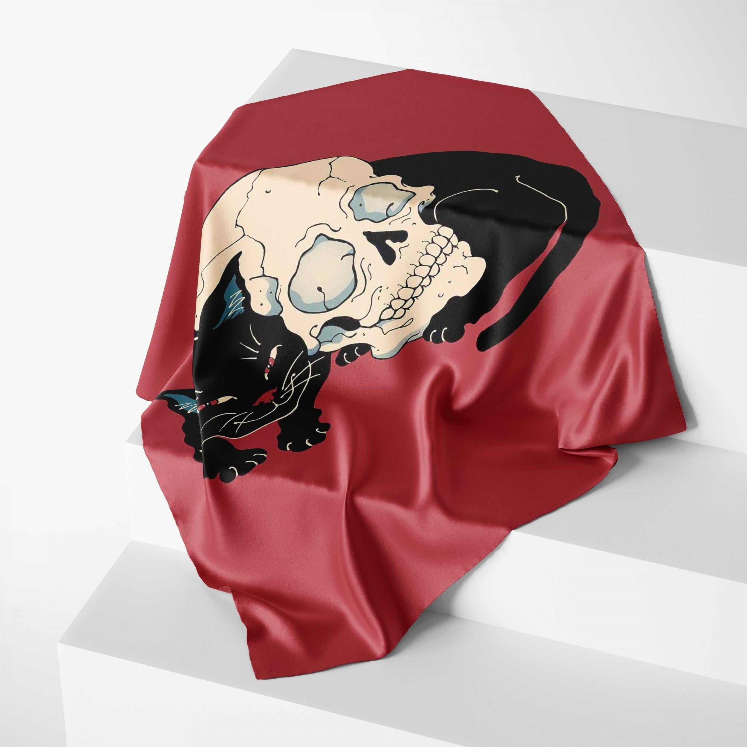 Vintage Skull Print Red Bandana Head Scarf For Women
