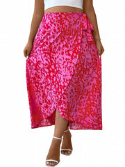 Casual Skirt Women's Plus Allover Print High Rise Knot Maxi Wrap Skirt
