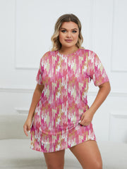 Geo Print Round Neck Short Sleeve Dress