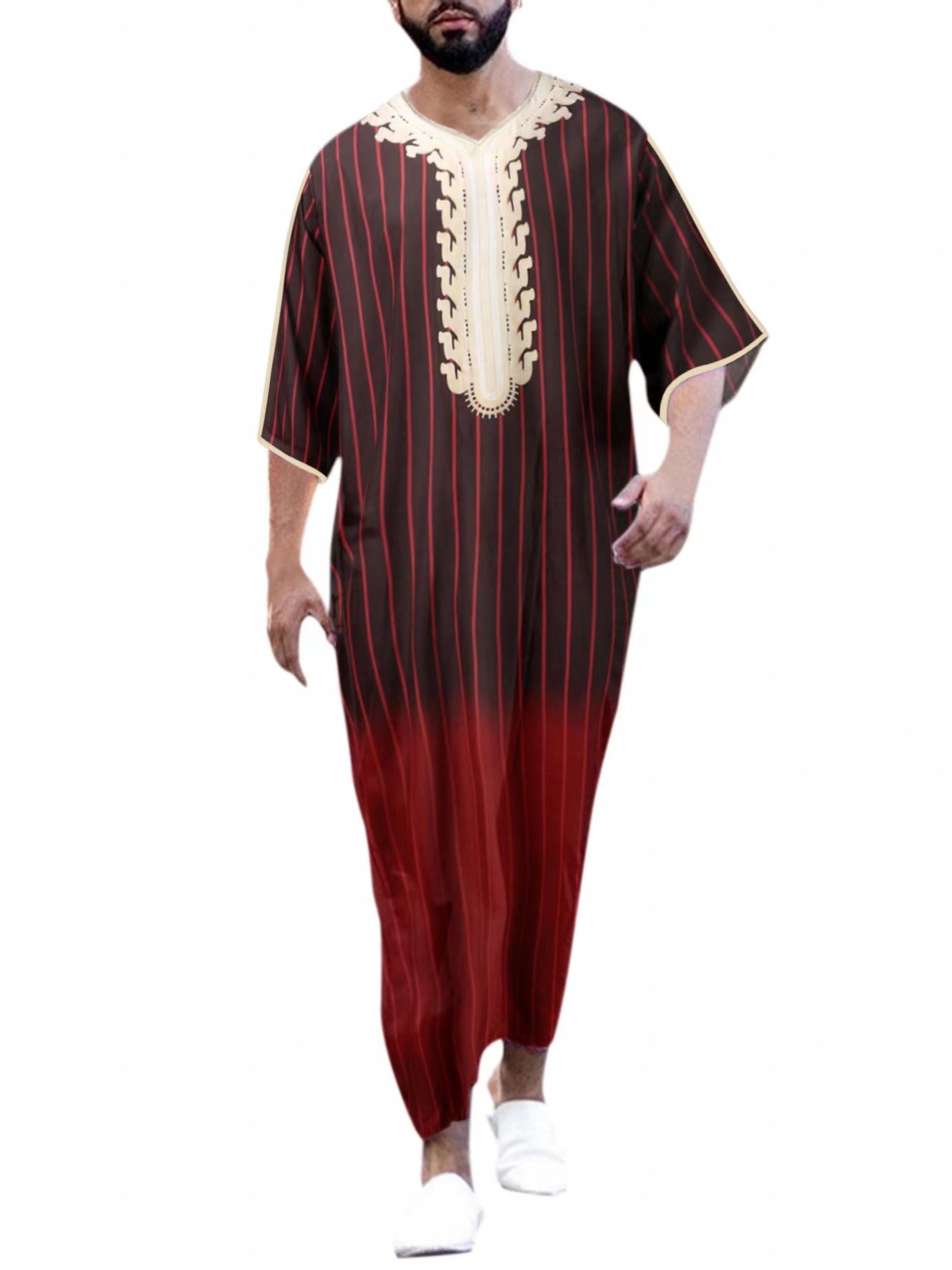 Ethnic Arab Muslim Robe Shirt Dress Men Long Sleeves