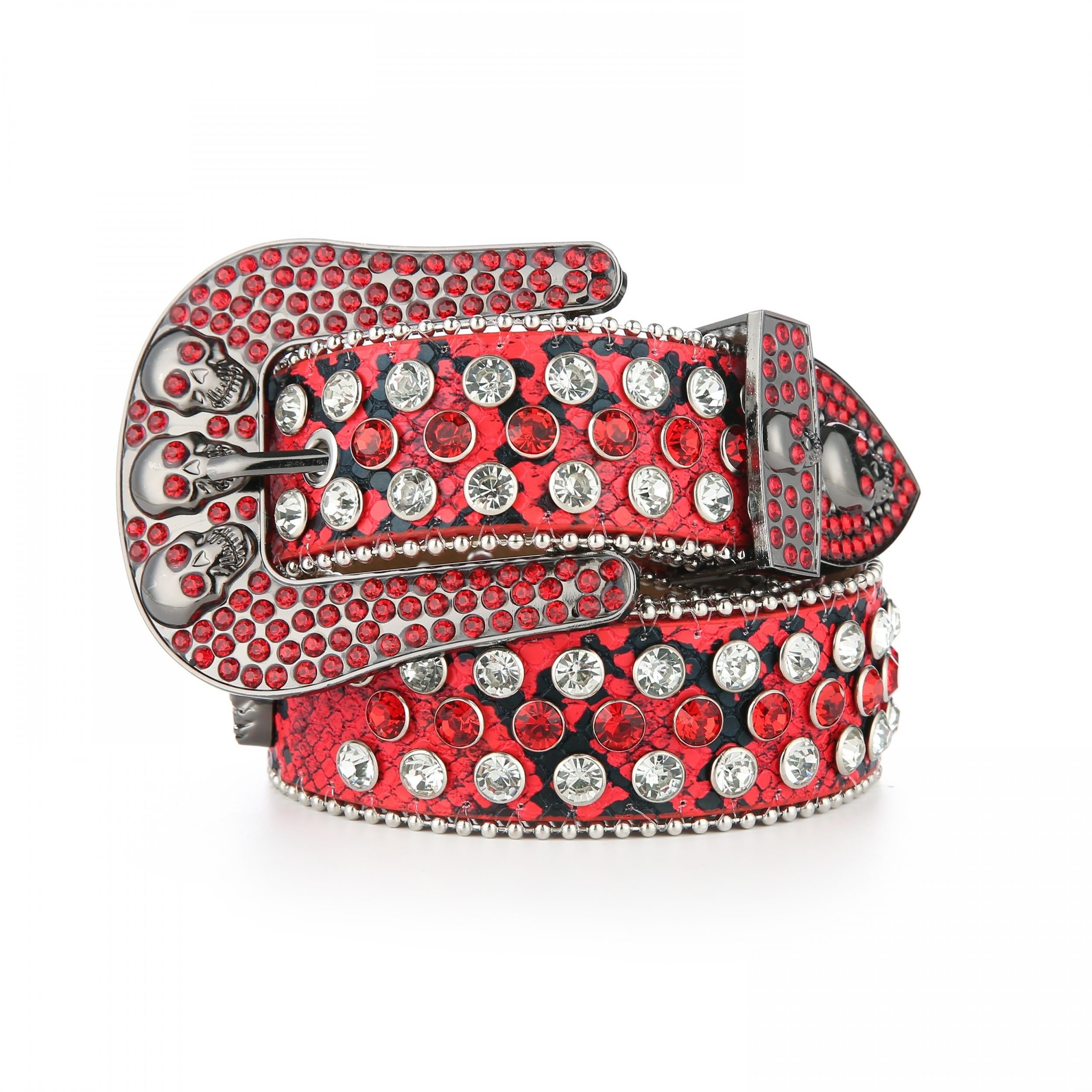 Skull Rivet Rhinestone Belt Y2K Punk Sparkly PU Leopard Print Gothic Belt