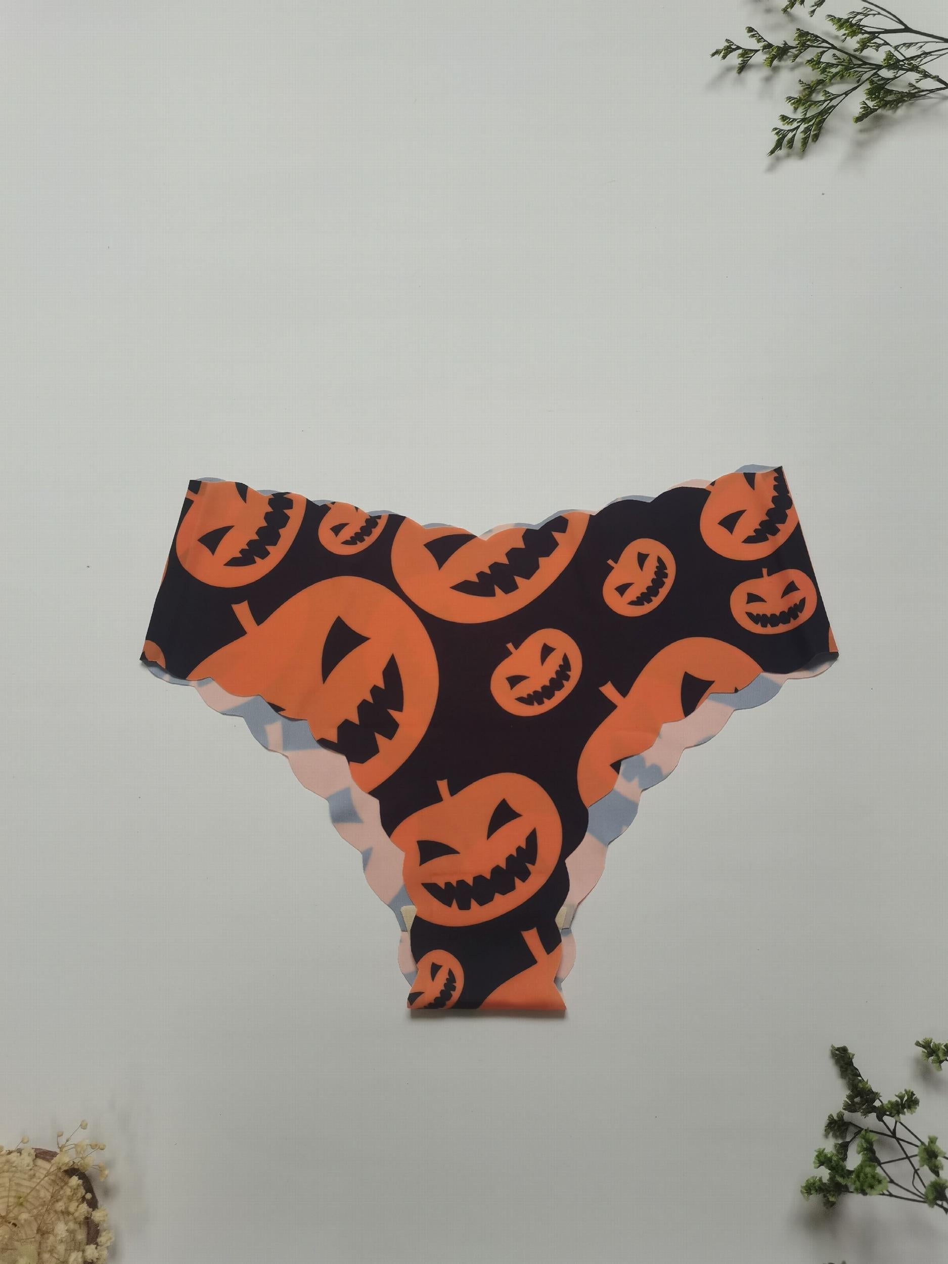 Pumpkin Print Bra & Panties Halloween Set