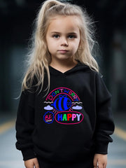 Happy Pattern Long Sleeve Hooded Sweatshirt Girls Comfy Hoodies Pullover
