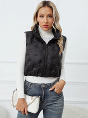Solid Zip Up Vest Sleeveless High Neck Women's Clothing