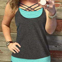 Colorblock Criss Cross Cami Top