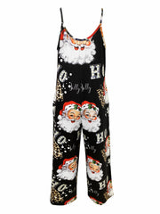 Christmas Casual Jumpsuit Women's Plus Leopard & Letter Print