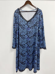 Women's Plus Floral Print Lace Trim Half Sleeve V Neck Dress