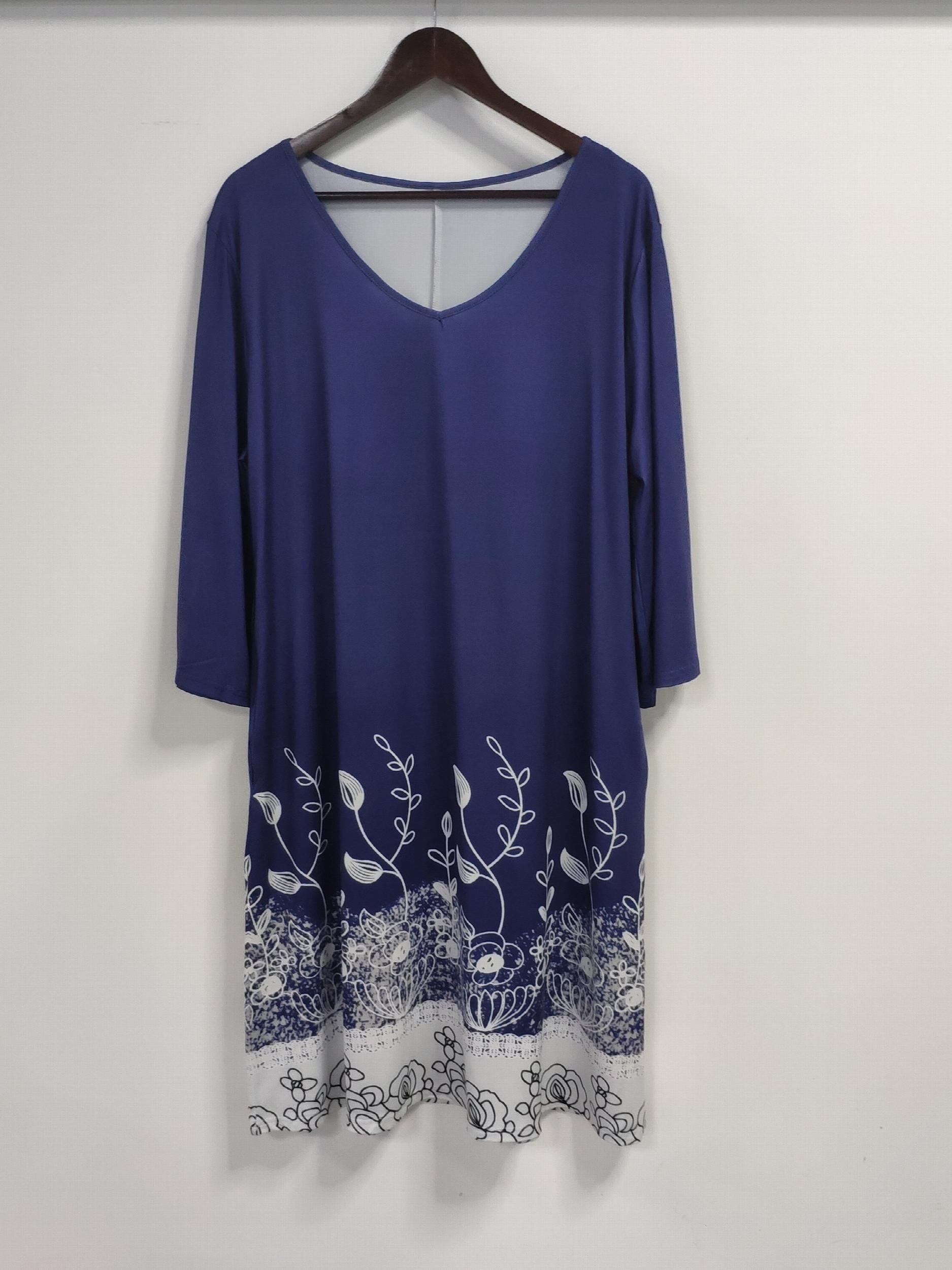 Women's Plus Floral Print Half Sleeve V Neck Casual Dress