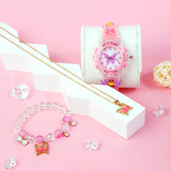Girls' Glowing LED Watch Set with 3D Silicone Strap & Necklace