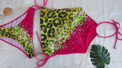 Leopard Print Glitter Tankini Set