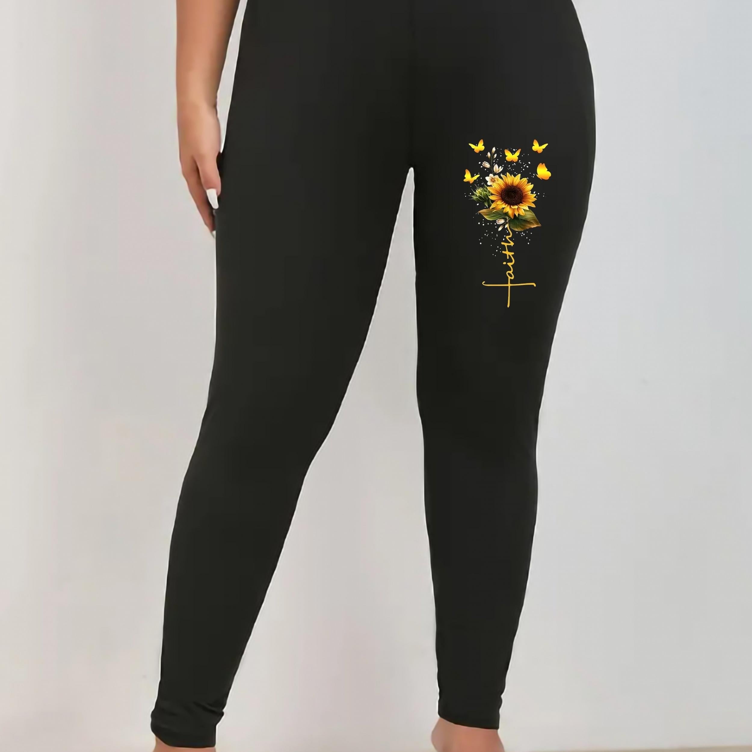 Women's Plus Sunflower Butterfly High Rise Yoga Leggings