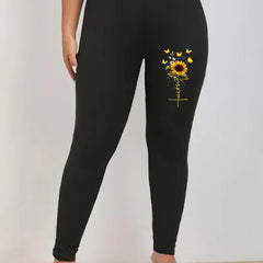 Women's Plus Sunflower Butterfly High Rise Yoga Leggings