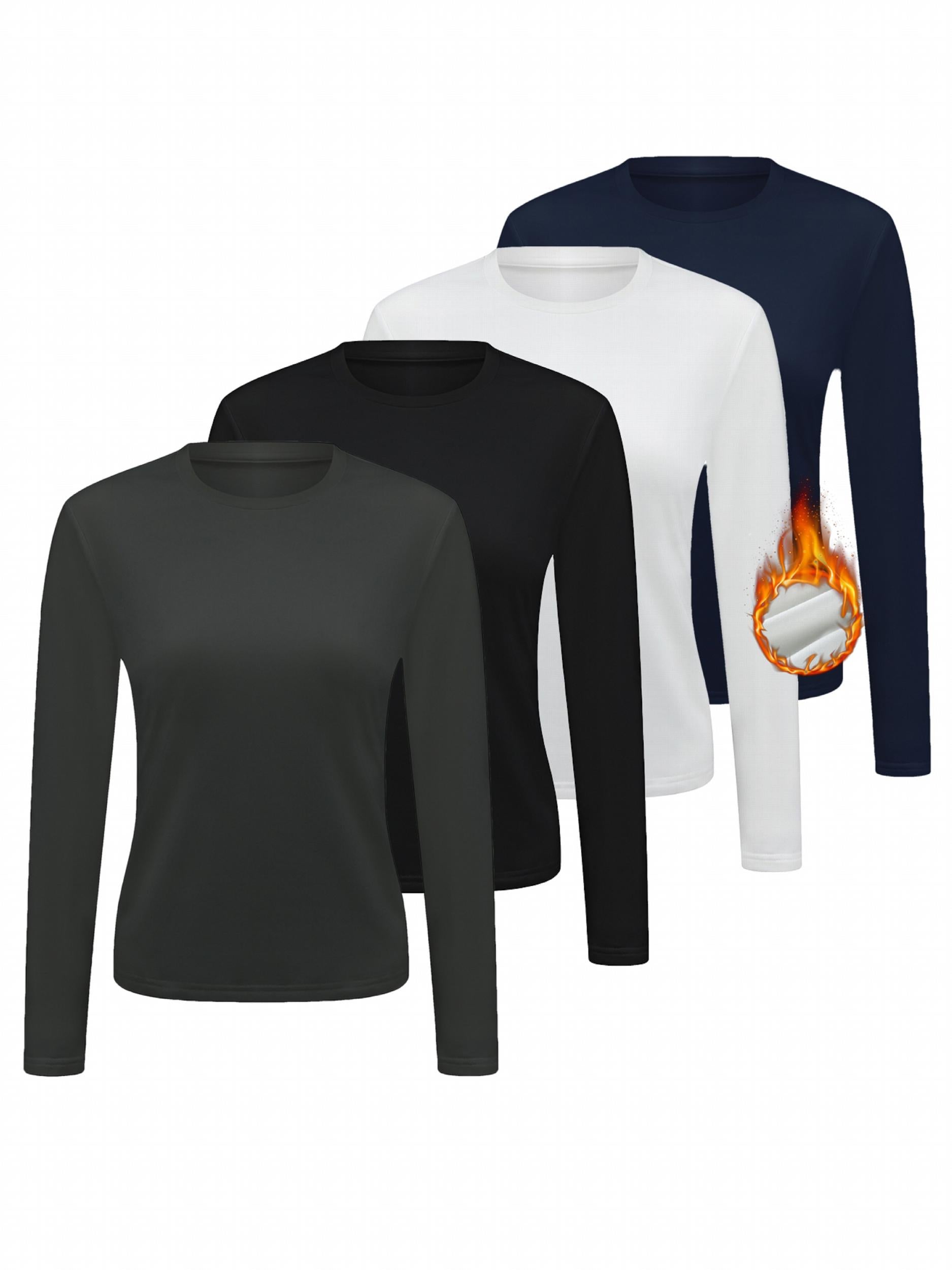 4pcs Long Sleeve Round Neck Warm T Shirt Solid Base Layer Top