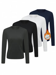 4pcs Long Sleeve Round Neck Warm T Shirt Solid Base Layer Top