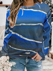 Marble Print Pullover Sweatshirt Crew Neck for Women