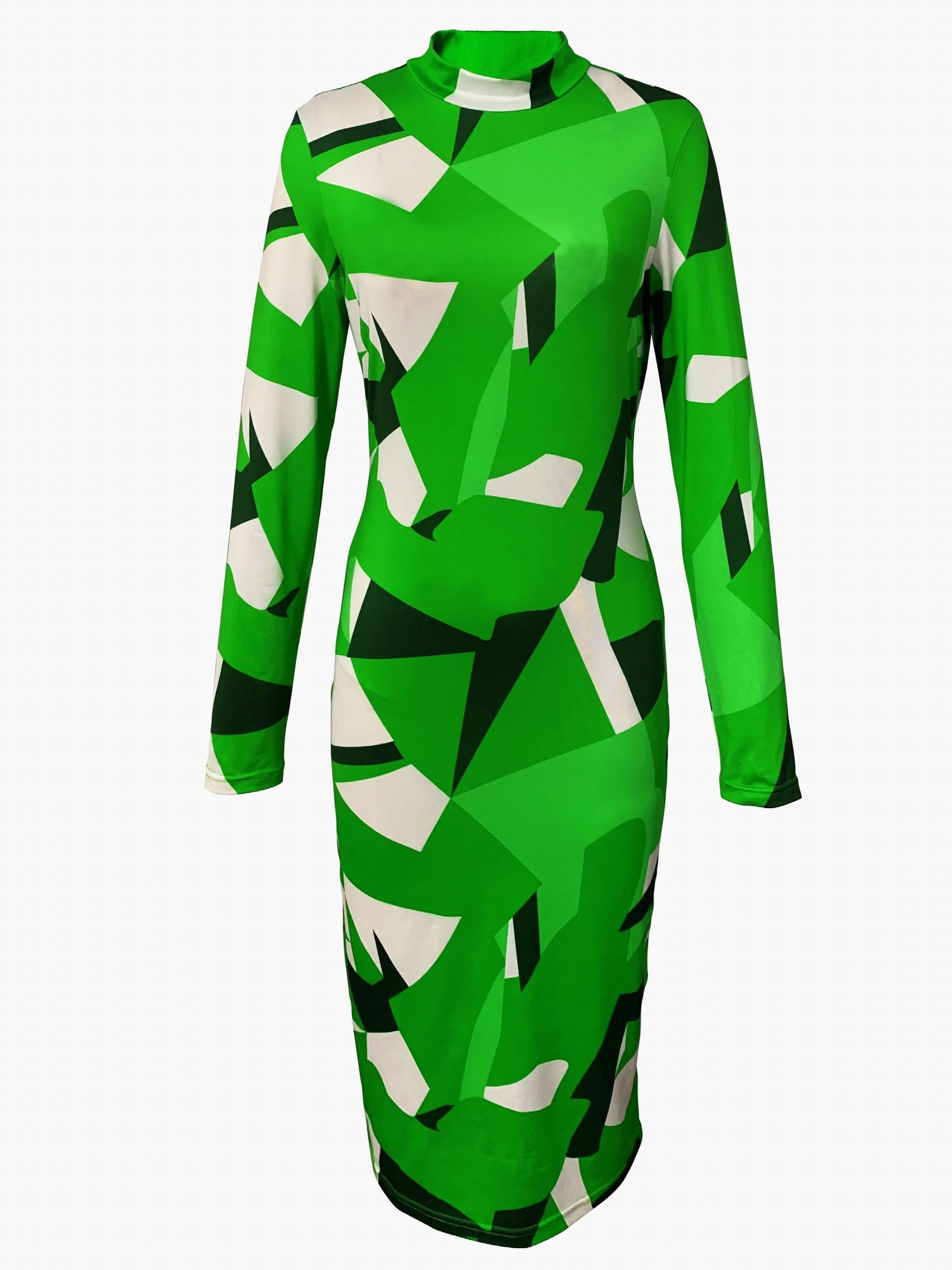 Geometric Print Long Sleeve Dress