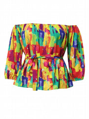 Women's Plus Painting Print Off Shoulder Top & Leggings Set