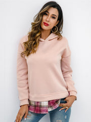 Plaid Pattern Hooded Sweatshirt Pink Long Sleeve