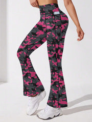 Women's Camo Print Flared Pants High Waist Bootcut Leggings
