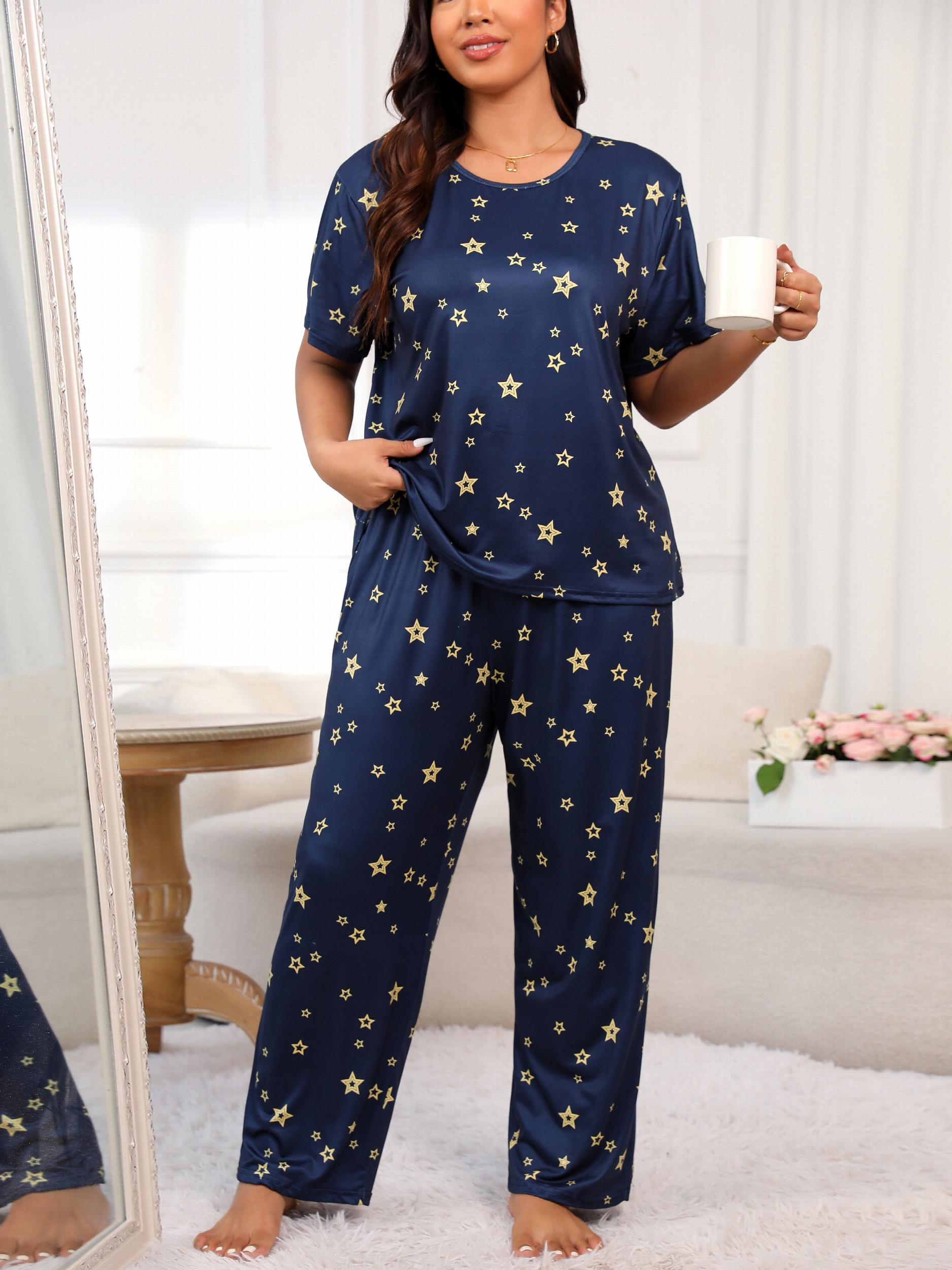 Star Print Pajama Set Short Sleeve Tee & Pants
