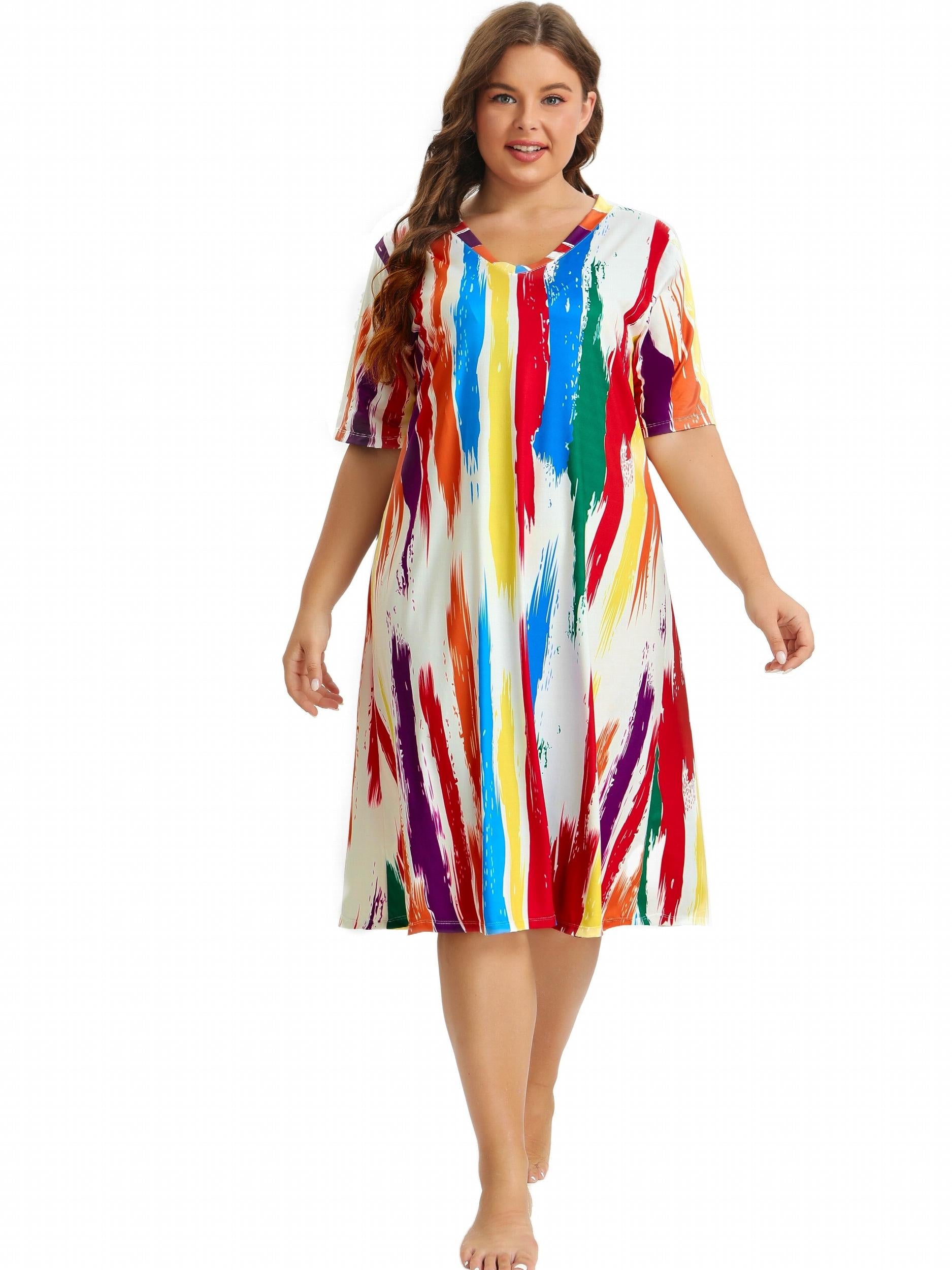 Rainbow Striped Tee Sleep Dress