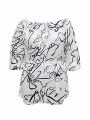 Women's Plus Graffiti Print Off Shoulder Top & Shorts Set