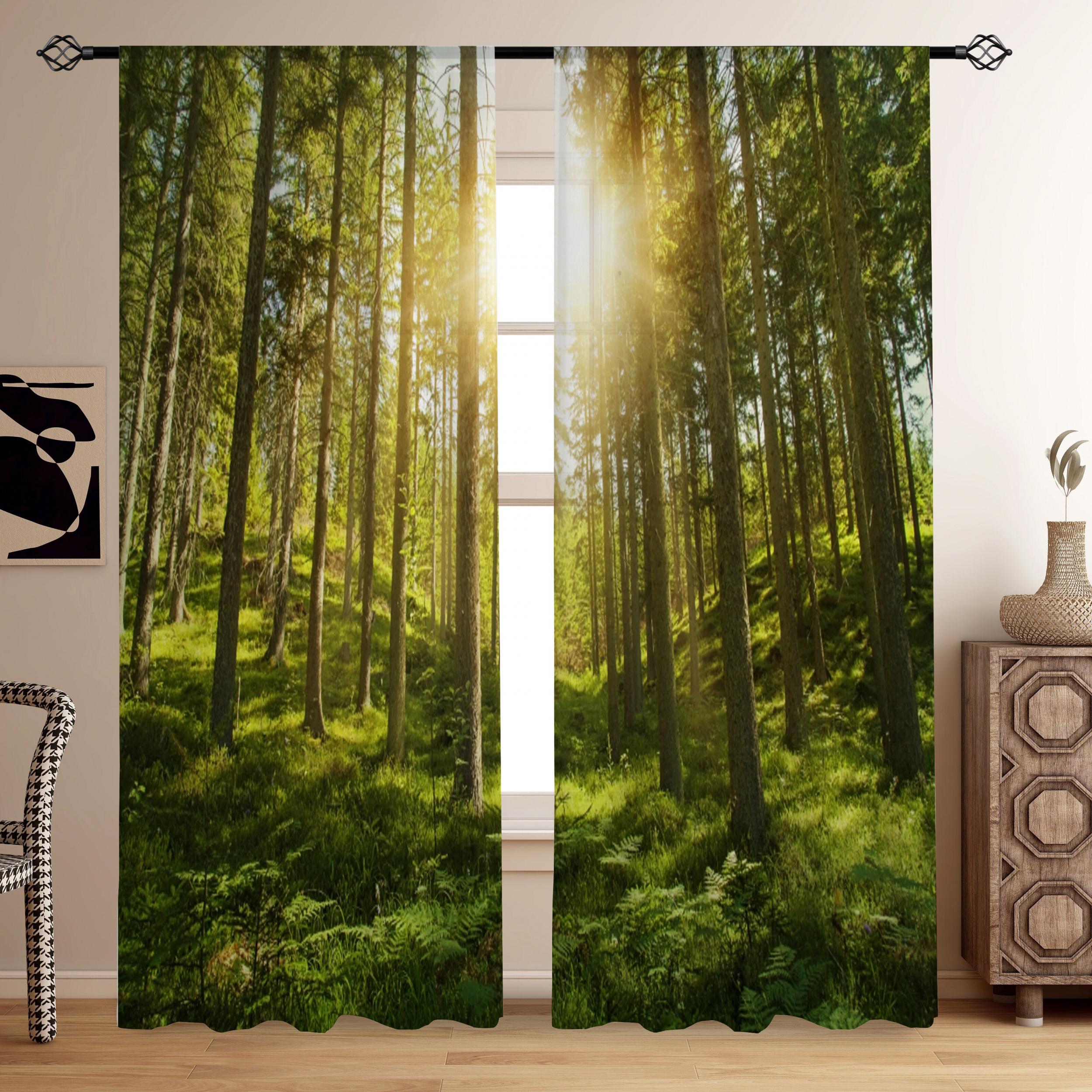 2pcs Sunlight Forest Printed Curtains Decorative Home Decor