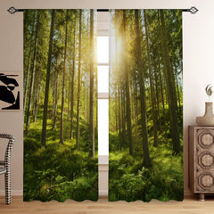 2pcs Sunlight Forest Printed Curtains Decorative Home Decor