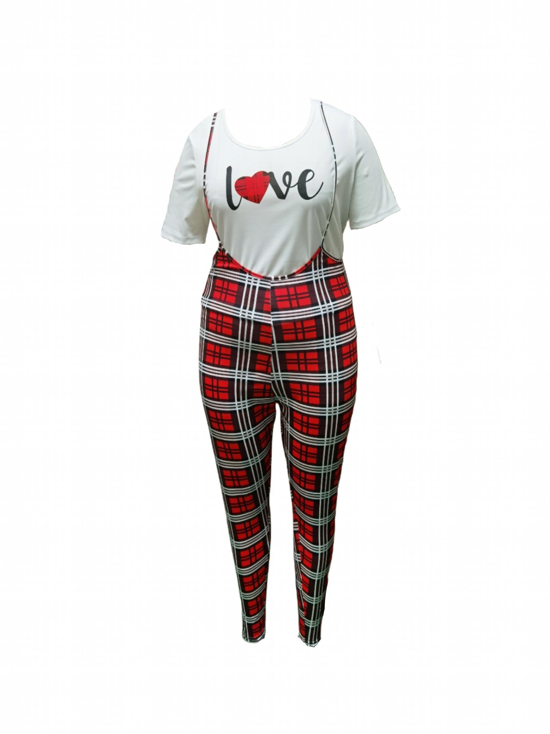 Women's Letter & Plaid Print Top & Jumpsuit Set