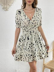 Printed Layered Dress Surplice Neck Short Sleeve Dress Women's Clothing