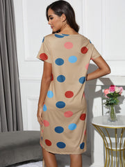 Polka Dot Print Nightdress Crew Neck Short Sleeve Sleep Dress Women's Sleepwear