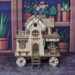 3D Wooden Puzzle Villa House Mobile House with Wheels Model of a Wooden Caf Bar