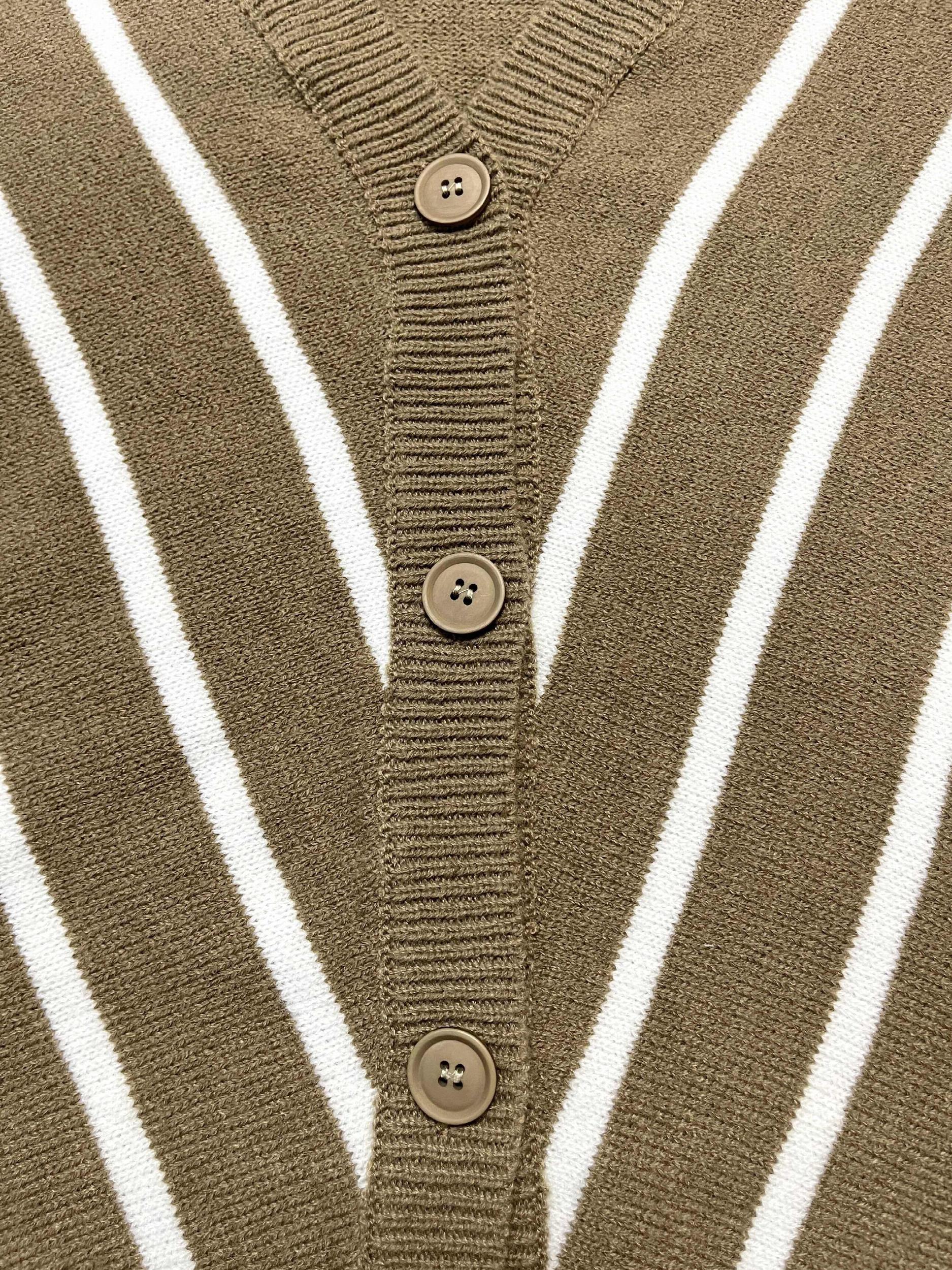 Stripe Print Button Up V Neck Cardigan