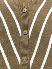 Stripe Print Button Up V Neck Cardigan