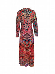 Ethnic Floral Print Dress V Neck Maxi Dress Women's Clothing