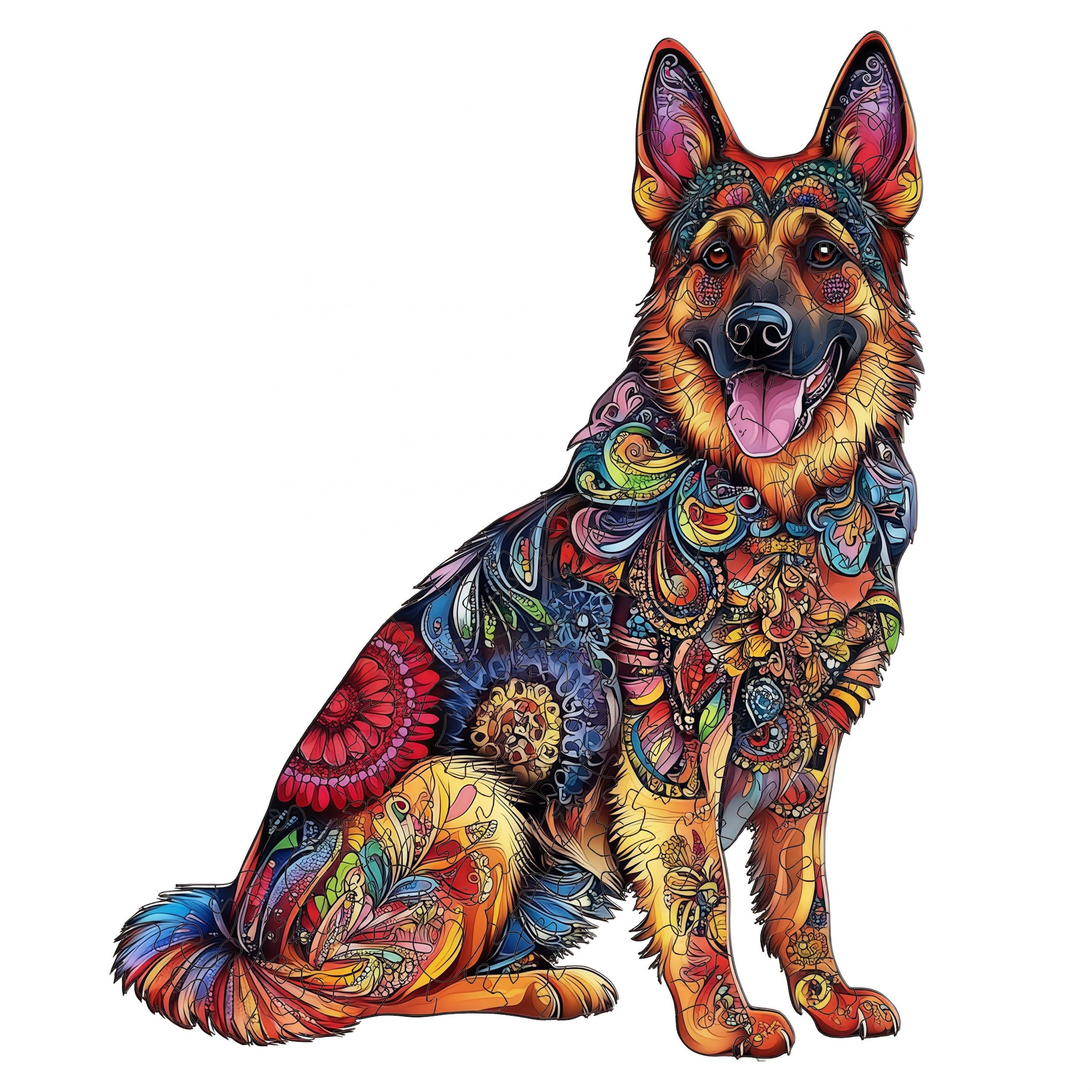 Artistic Painted Dog Wooden Puzzle Brain Teaser Gift Decorative Art