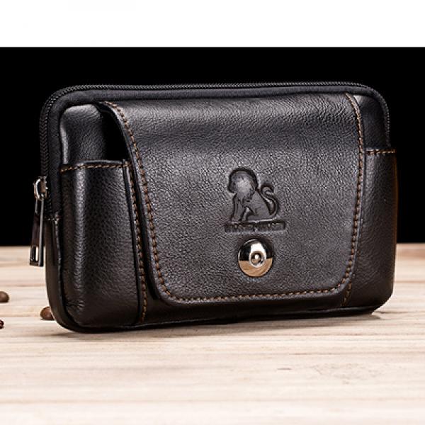 Men's Leather Belt Bag 5.5-Inch Phone Waist Bag Sunglass Pockets